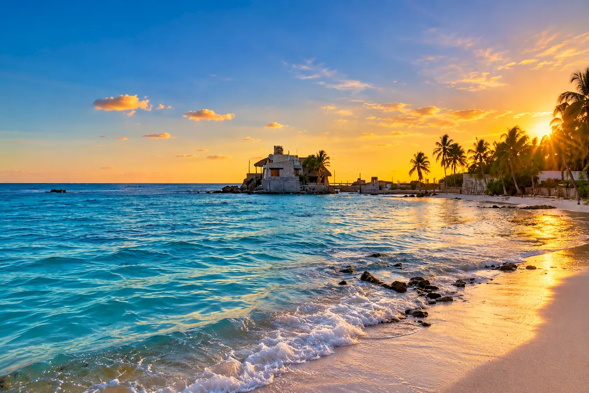 Sunset over a beach in Isla Mujeres