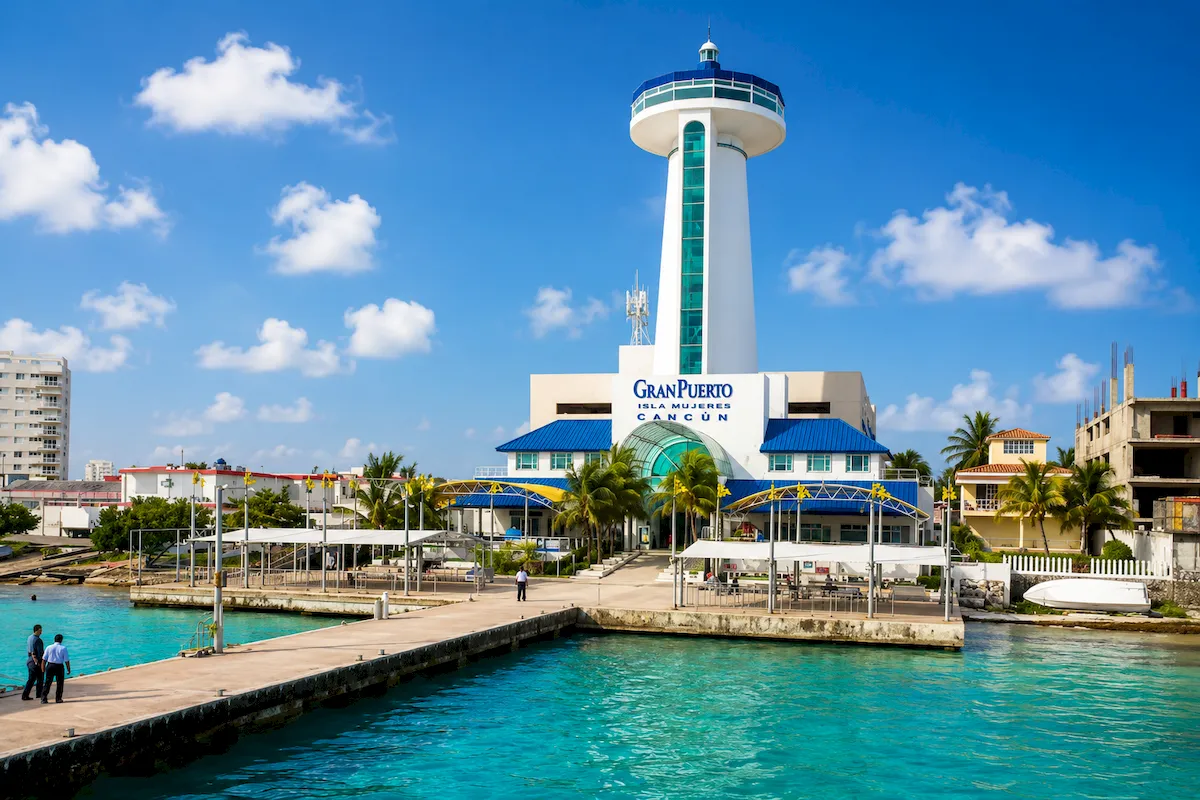 Puerto Juarez ferry terminal and lighthouse in Cancun
