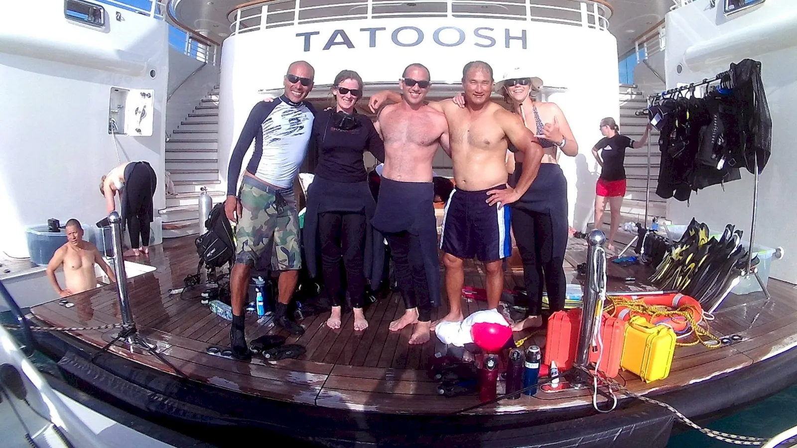 Scuba divers preparing aboard an Isla Mujeres dive boat