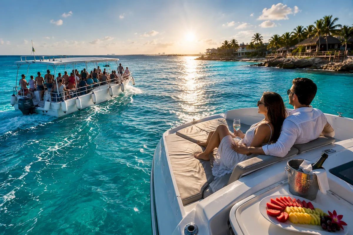 Couple aboard a private boat near Isla Mujeres