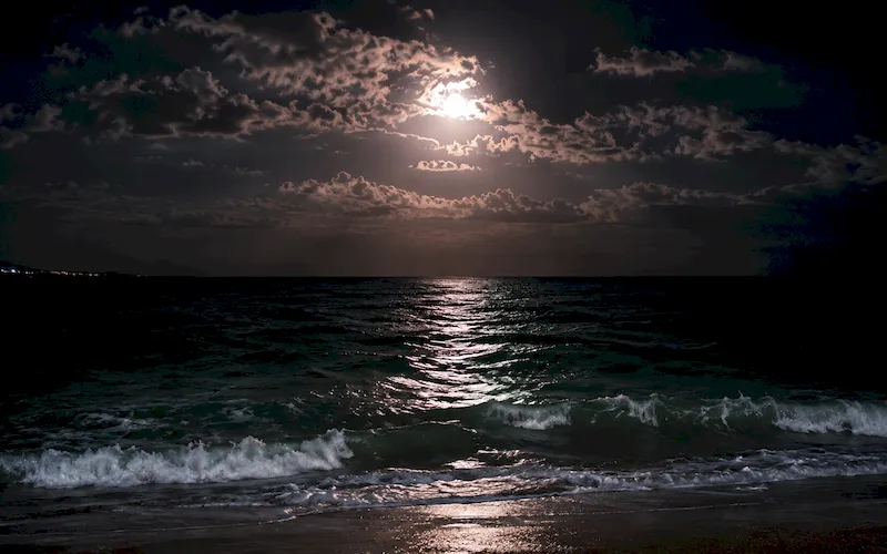 Moonlight reflected across the Caribbean near Isla Mujeres